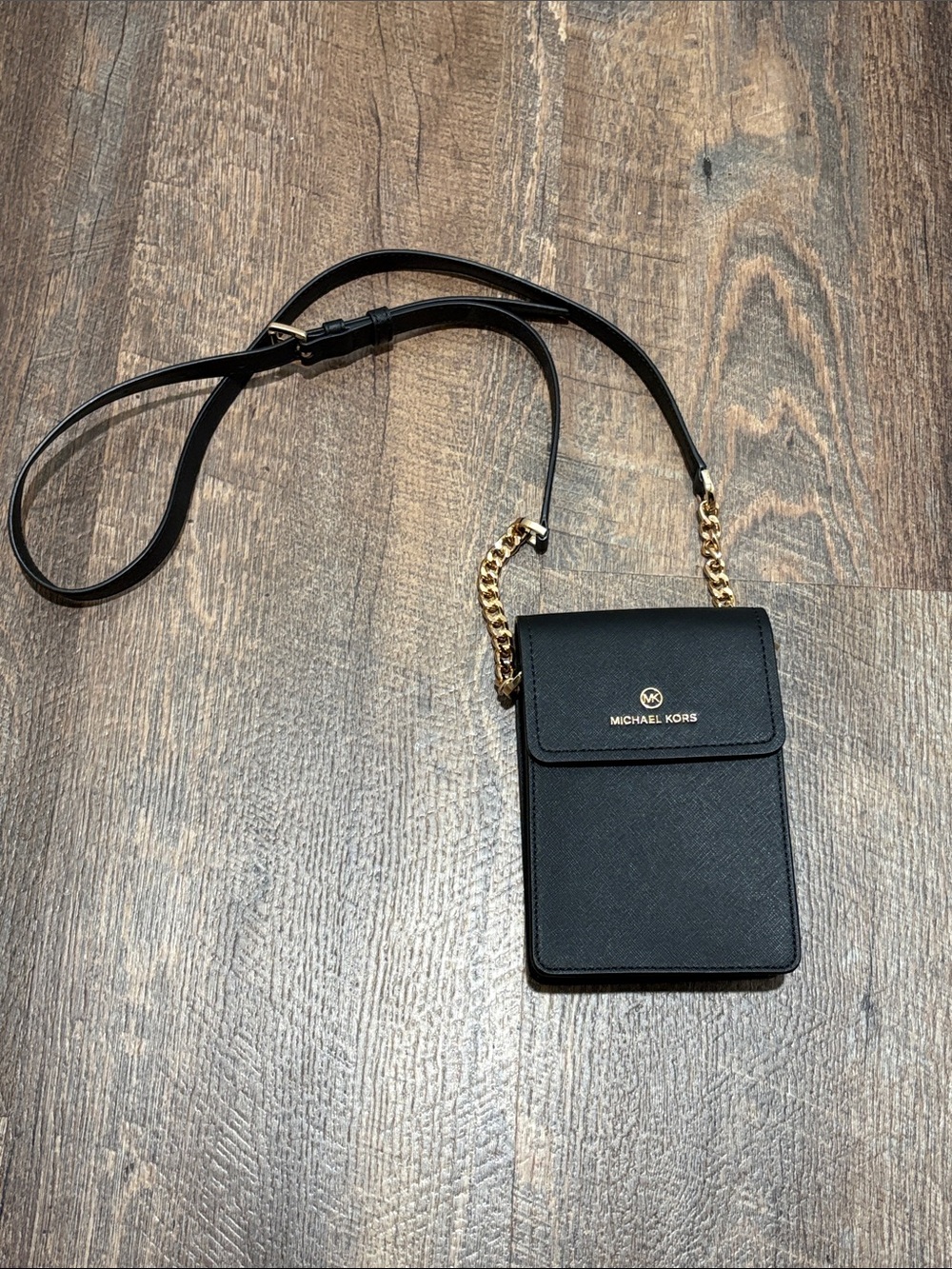 Michael Kors Black Crossbody with Gold Chain Accent